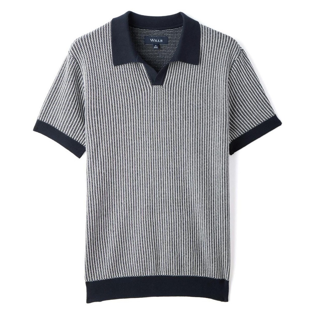 Huckberry Wills Goleto Cotton Cashmere Knit Polo Shirt Sky Captain  - XLarge